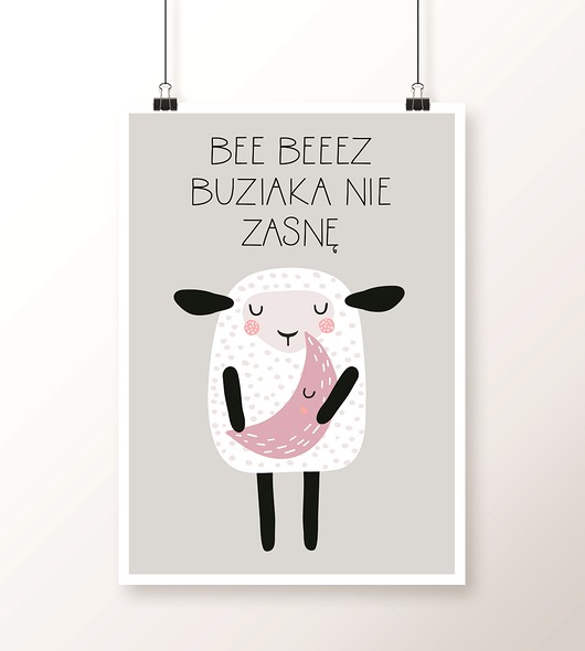BEZ BUZIAKA NIE ZASNĘ plakat szary i róż Well Wall