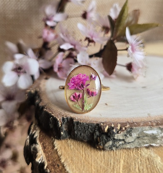 pierścionek z żywicy Wieczny kwiat pierścionek złoty różowy kwiat prawdziwy żywica