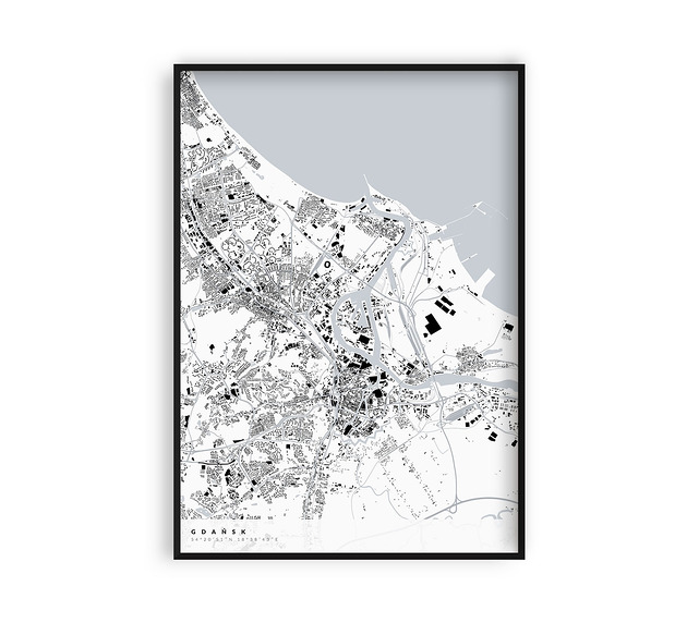 Mapa Gdańska,Plakat Gdańsk,Mapy miast PLAKATY GEOMETRYCZNE