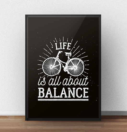 Kolorowy plakat z rowerem "Life is a balance" scandiposter