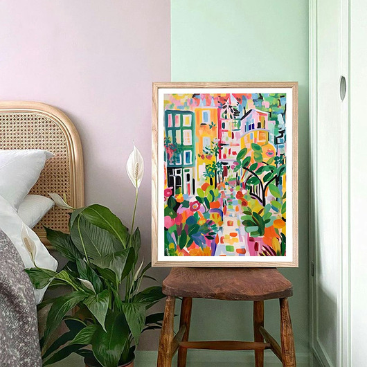 plakaty Plakat Kolorowa uliczka wśród zieleni