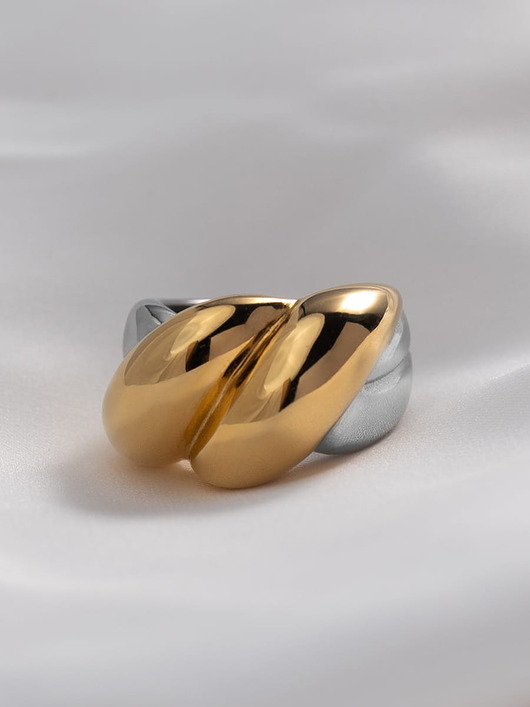 pierścionki złote Srebrno-złoty pierścionek ze stali chirurgicznej pozłacany 18k