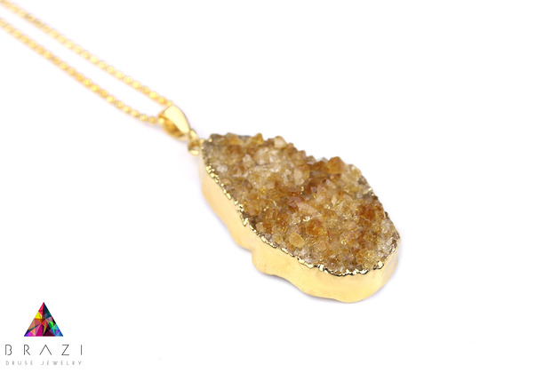 Colare Szczotka Cytryn Surowy złoto Brazi Druse Jewelry