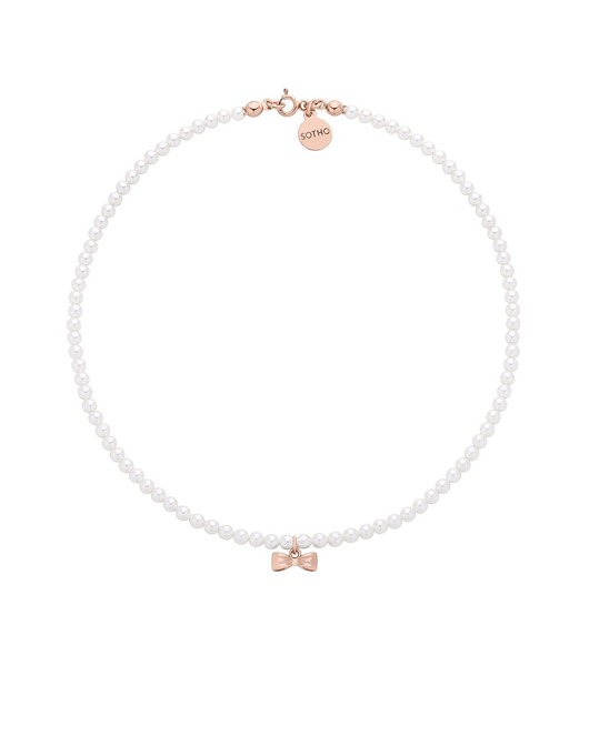 złote naszyjniki Naszyjnik z białych pereł SWAROVSKI CRYSTAL z kokardką z różowego złota