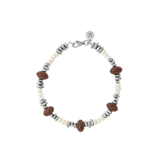 bransoletki z kamieni naturalnych Bransoletka Boho Chic - Mix Howlit x czekoladowa Lawa - Srebrna