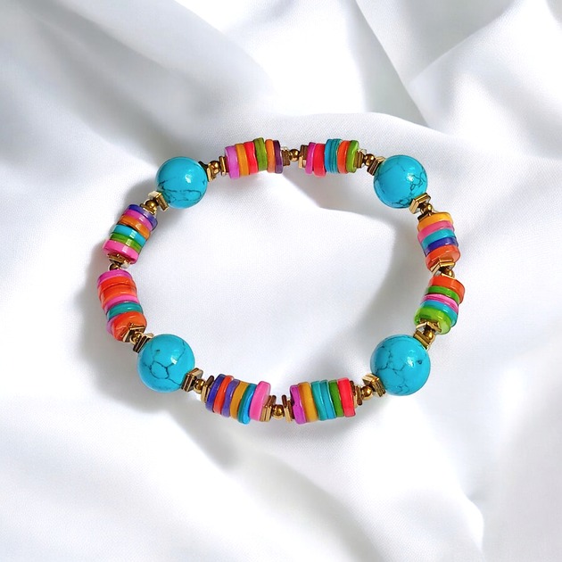 bransoletki z kamieni naturalnych Bransoletka : summer collection : kolorowa muszla howlit : XL