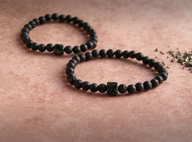 bransoletki z kamieni naturalnych KOMPLET dla PARY : serafinit, lawa