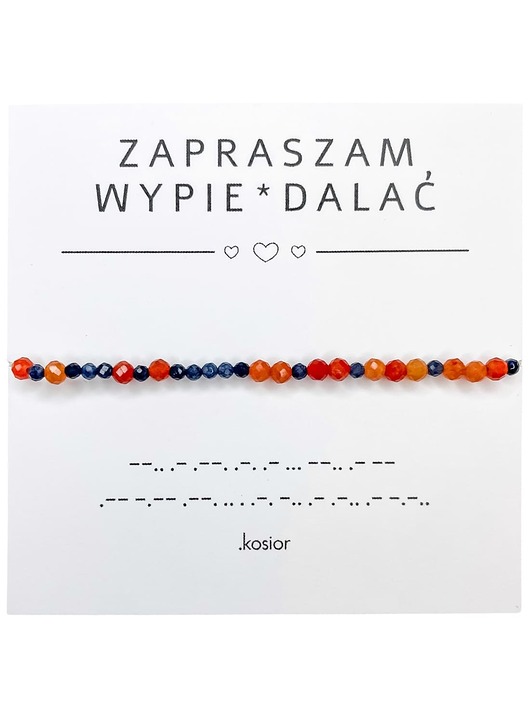 bransoletki na sznurku Bransoletka z alfabetem Morse Awenturyn pomarańczowy, Jadeit indygo
