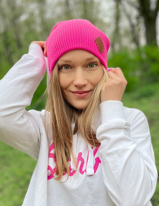 czapki damskie Czapka DWUSTRONNA logo ekoskóra Neon Pink