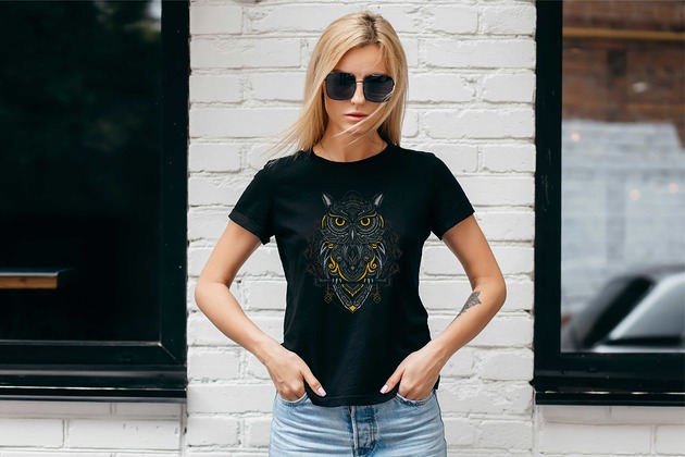 Koszulka damska organiczna Etniczna sowa ART ORGANIC