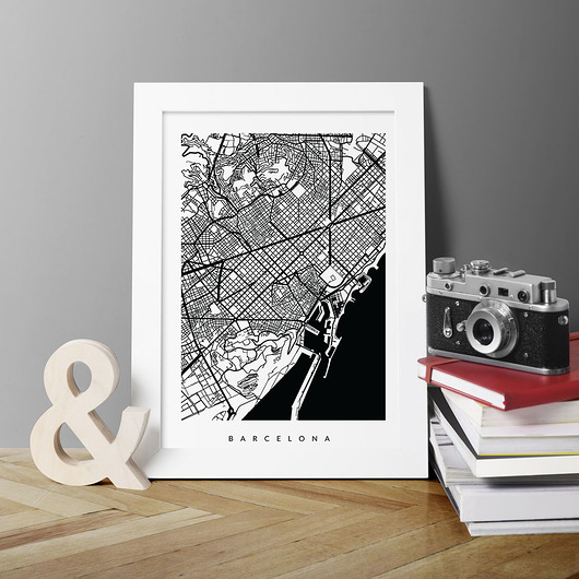 plakat BARCELONA - A3 - mapa miasta, prezent PLAKATY GEOMETRYCZNE