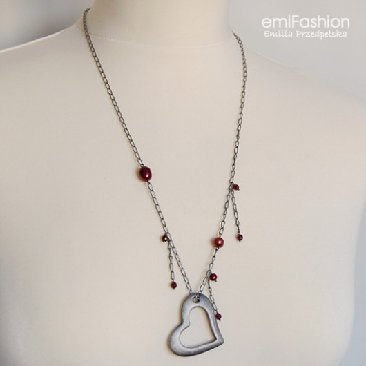 Promocja - Srebrne serce, Perły i Granat MAREMI Jewelry
