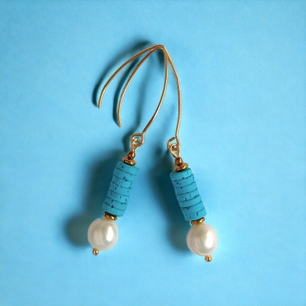 kolczyki z kamieniami LIMITOWANE kolczyki: kolekcja summer ocean: PERŁY & LAWA turkusowa II