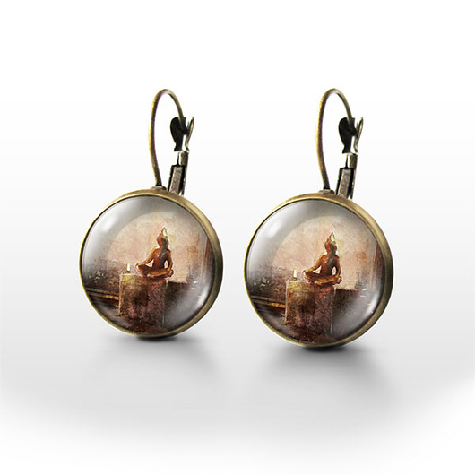 kolczyki szklane Kolczyki - Medytacja, Indie - brąz