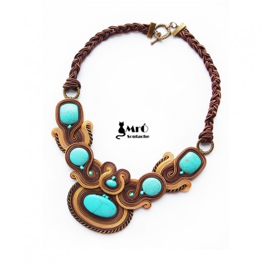Turkus & brąz naszyjnik sutasz Mró Soutache