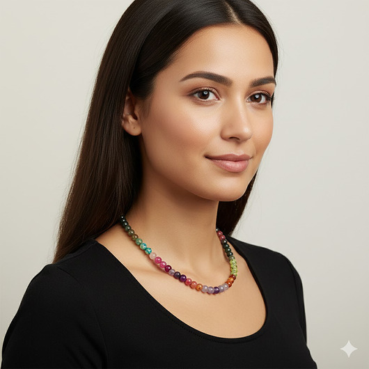 korale Naszyjnik, UZDROWIENIE, Św. Hildegarda, ametyst, szmaragd, szafir, SREBRO