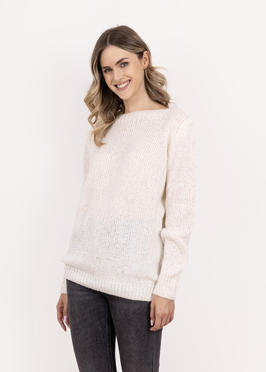 swetry damskie  Sweter z cekinami - SWE338 ecru MKM