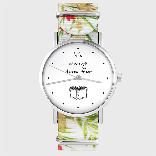zegarki damskie Zegarek - Time for book - kwiaty, nato, biały