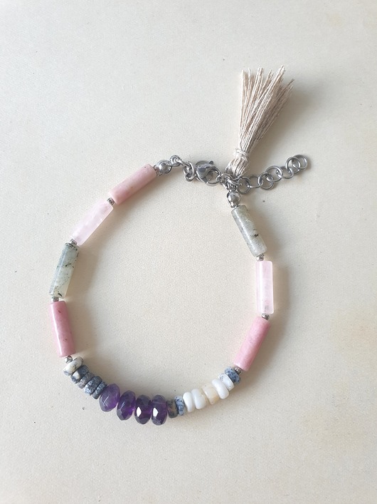 bransoletki z kamieni naturalnych Bransoletka patyczki opal, rodonit, labradoryt, kwarc różowy, ametyst