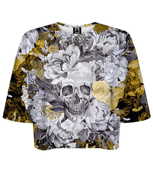 t-shirt damskie DR.CROW T-shirt Krótki CROP Skull in Flower
