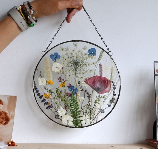 Ozdoby na ścianę Suszone kwiaty, witraż, prezent dla nowożeńców