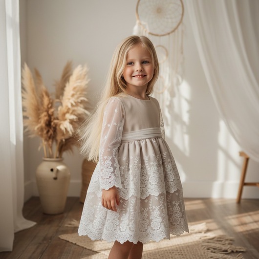 sukienki dla dziewczynki Sukienka Rosa beż i ecru z koronką