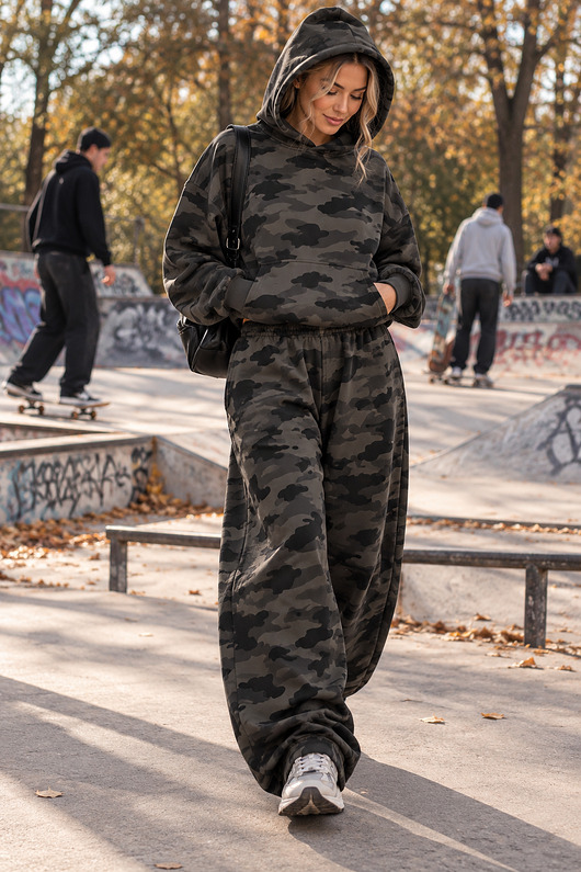 komplety damskie Dres Como Hoodie + Baggy 2W1 -Moro