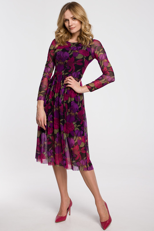 sukienki midi damskie Sukienka rozkloszowana z siatki-model 2(K-064)