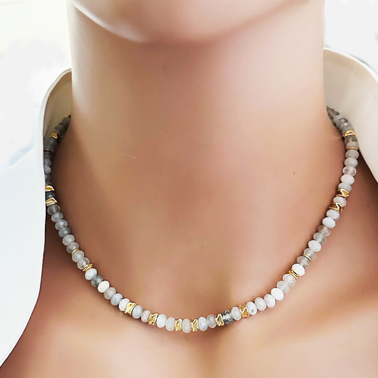 korale Naszyjnik  AKWAMARYN, choker z kamieni naturalnych