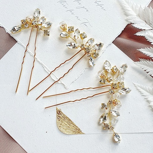 Ślubne ozdoby do włosów Gold sparkle - kryształowe kokówki ślubne