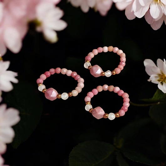 pierścionki elastyczne MIŁOŚĆ - pierścionek : rodonit, kryształ górski,hematyt