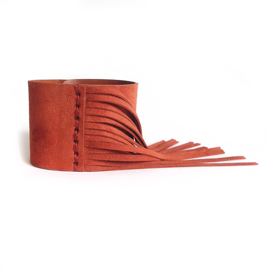 Bransoleta skórzana fringe ceglasty Mikashka