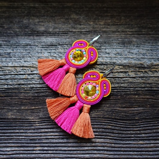 kolczyki soutache Etniczne- kolorowe kolczyki soutache