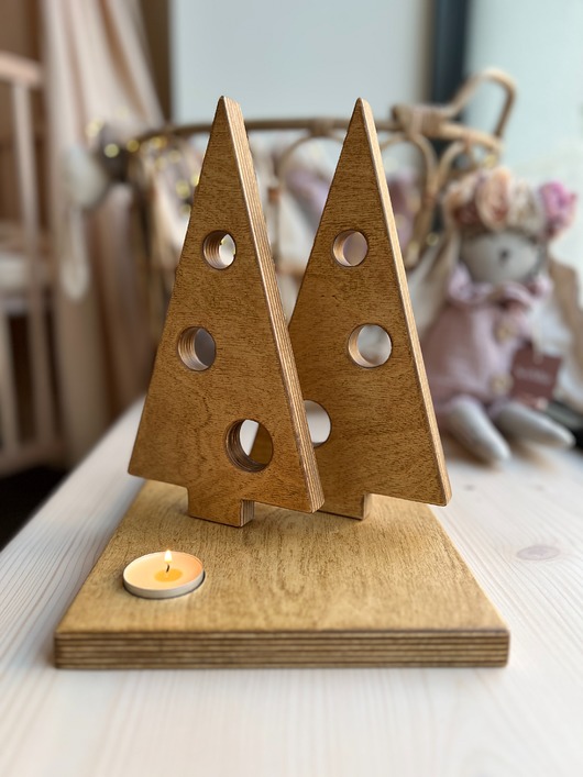 świeczniki i świece Choinka drewniana ze sklejki - Świecznik Świąteczny