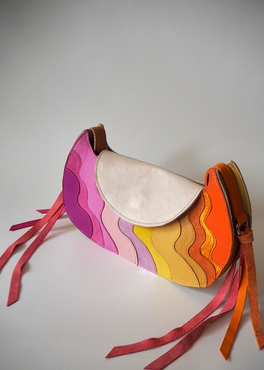torby na ramię Skórzana kolorowa torebka handmade w fale z upcyklingu
