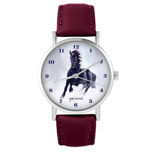 zegarki unisex Zegarek - Czarny koń - skórzany, burgund