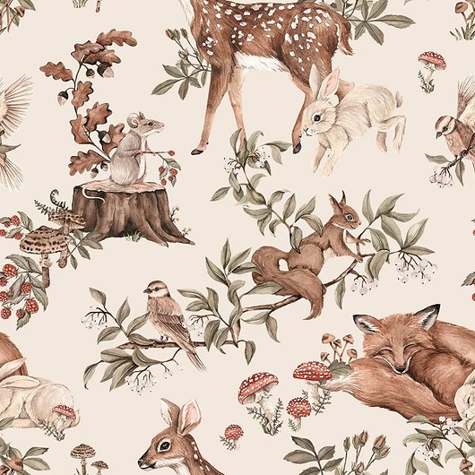 naklejki ścienne do pokoju dziecka Tapeta ścienna Forest Krem 53cm x 10m PZ