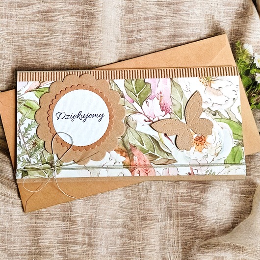kartki scrapbooking Podziękowanie : dziękujemy : kartka-kopertówka : kwiaty