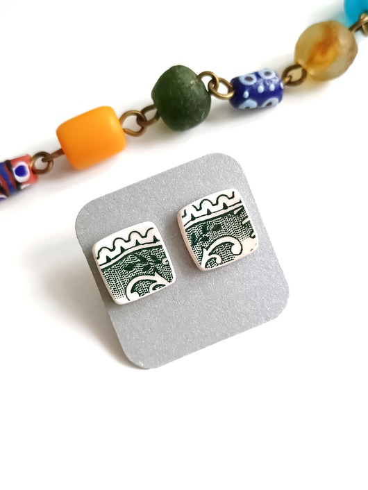 kolczyki ceramiczne Kolczyki ceramiczne w zielone wzory