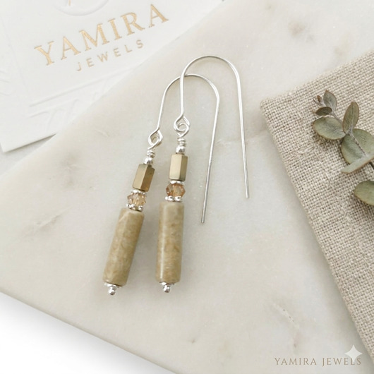 kolczyki pozłacane Srebrne kolczyki z beżowym jaspisem