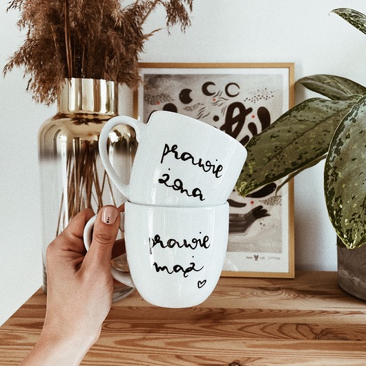 kubki PRAWIE ŻONA I MĄŻ zestaw ręcznie malowanych kubków