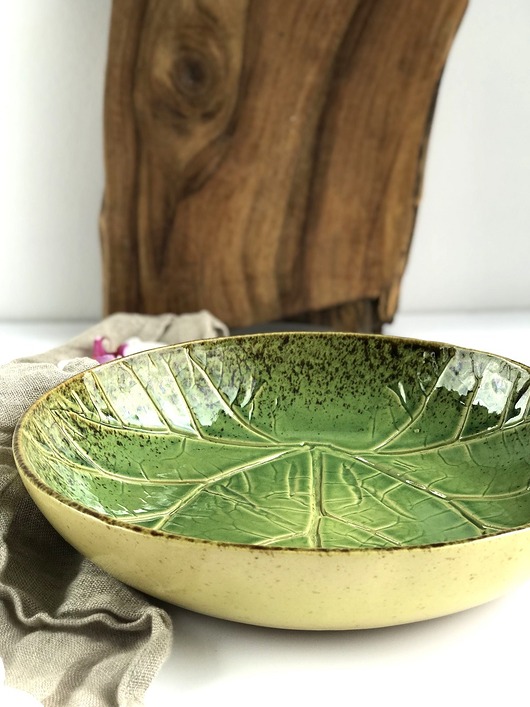 miski i misy Misa ceramiczna zielona miska Liść