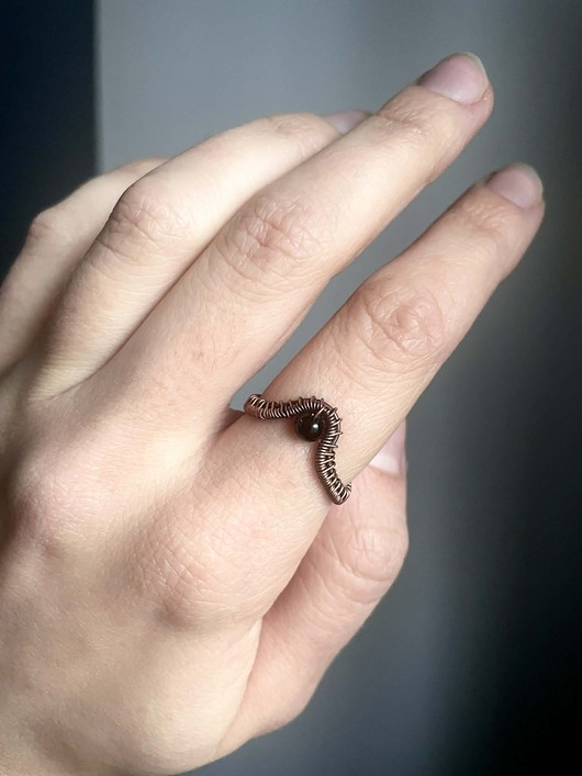 pierścionki - różne Miedziany pierścionek na co dzień  z kamieniem naturalnym do wyboru