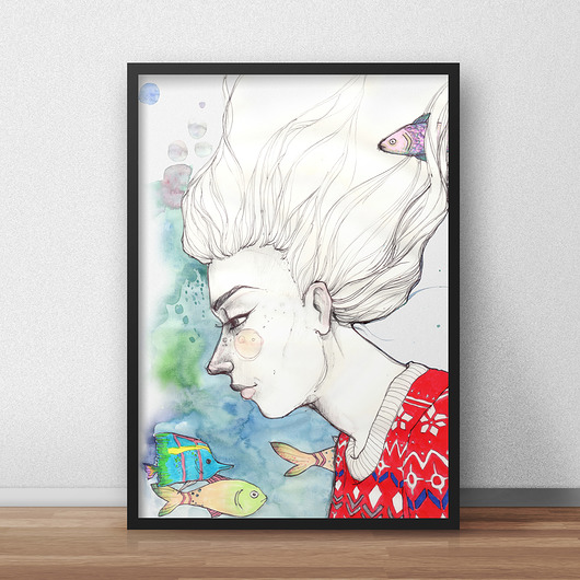 Plakat- ilustracja RYBY 70x50cm Illunova