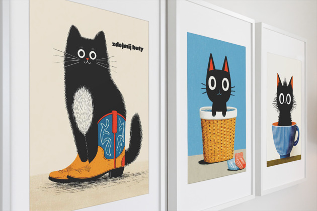 plakaty 3 plakaty misk wzórów z kotami