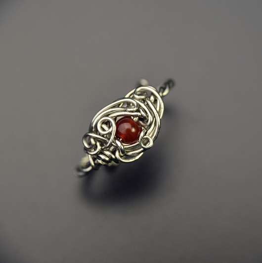 Pierścionek regulowany karneol wire wrapping Agata Rozanska