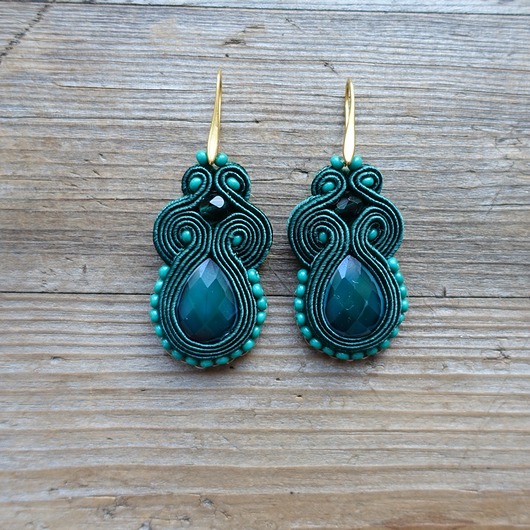 Zielone  kolczyki soutache Mró Soutache