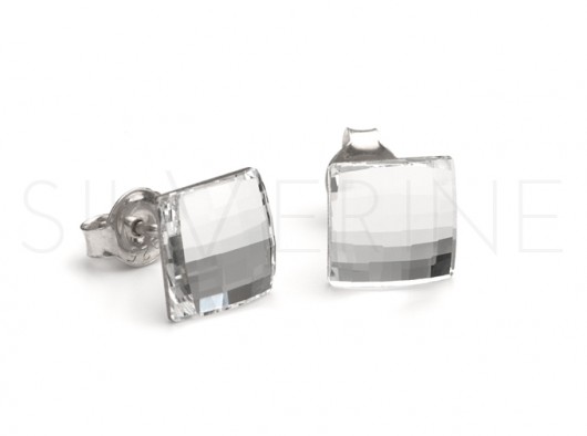 Kolczyki kryształ SWAROVSKI Chessboard Crystal kratka silverine