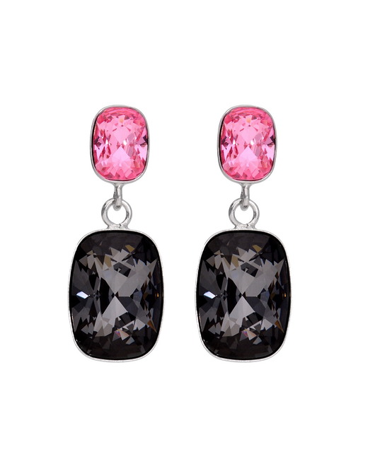 Srebrne kolczyki Swarovski prostokąt czarny róż kryształ KOM Biżuteria