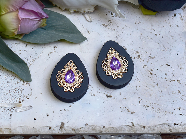 biżuteria różna Tunele do uszu 34-60mm / łezki z wiktoriańską ozdobą i kryształkiem